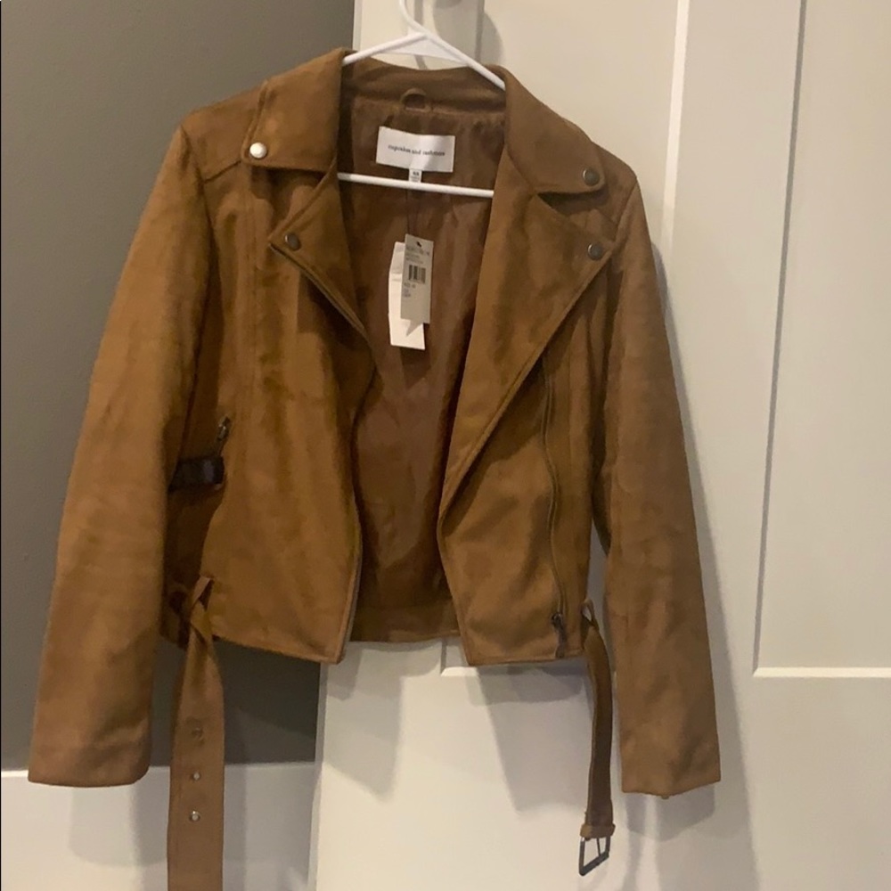 Cupcakes and Cashmere camel color moto jacket